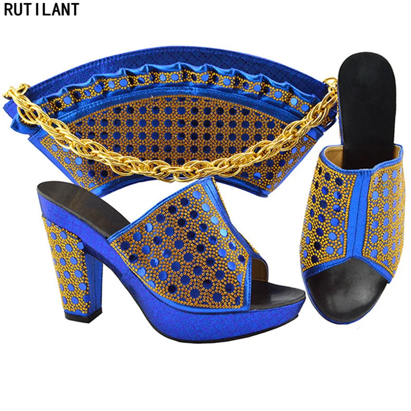 

New Summer High Heeled Shoes for Women Italian Shoes with Matching Bags Set Decorated with Rhinestone Nigeria Bag and Shoe Set
