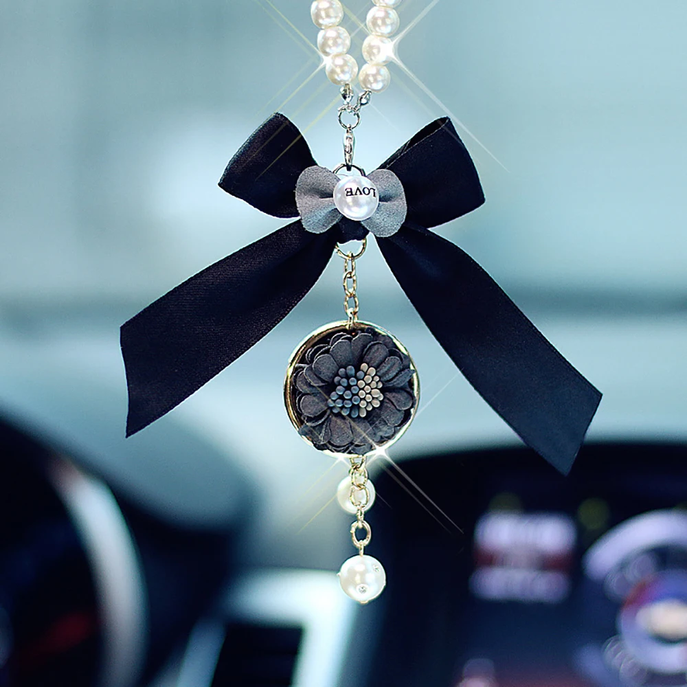 Подвеска для автомобиля, модное украшение в виде цветка с бантом, подвесное украшение, очаровательное автомобильное внутреннее зеркало заднего вида, подвеска в подарок