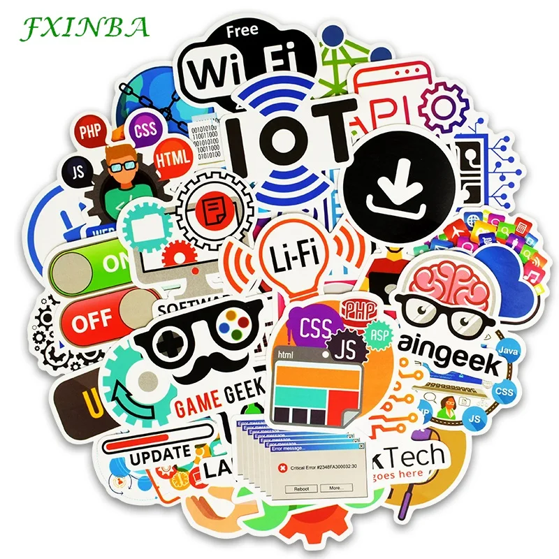 

FXINBA 50Pcs Cool Programming Language Stickers Internet Html Software Waterproof Sticker For Geek Hacker Developer DIY Laptop