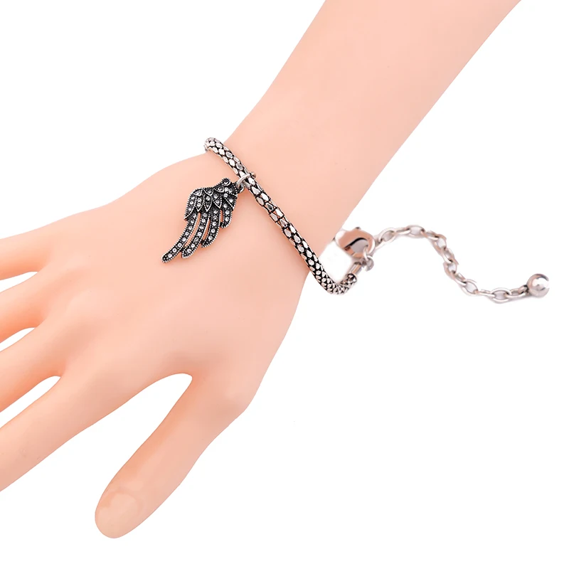 Хрустальная подвеска крыло браслет античное серебро цветная змеиная цепь ретро браслет для женщин модные ювелирные изделия