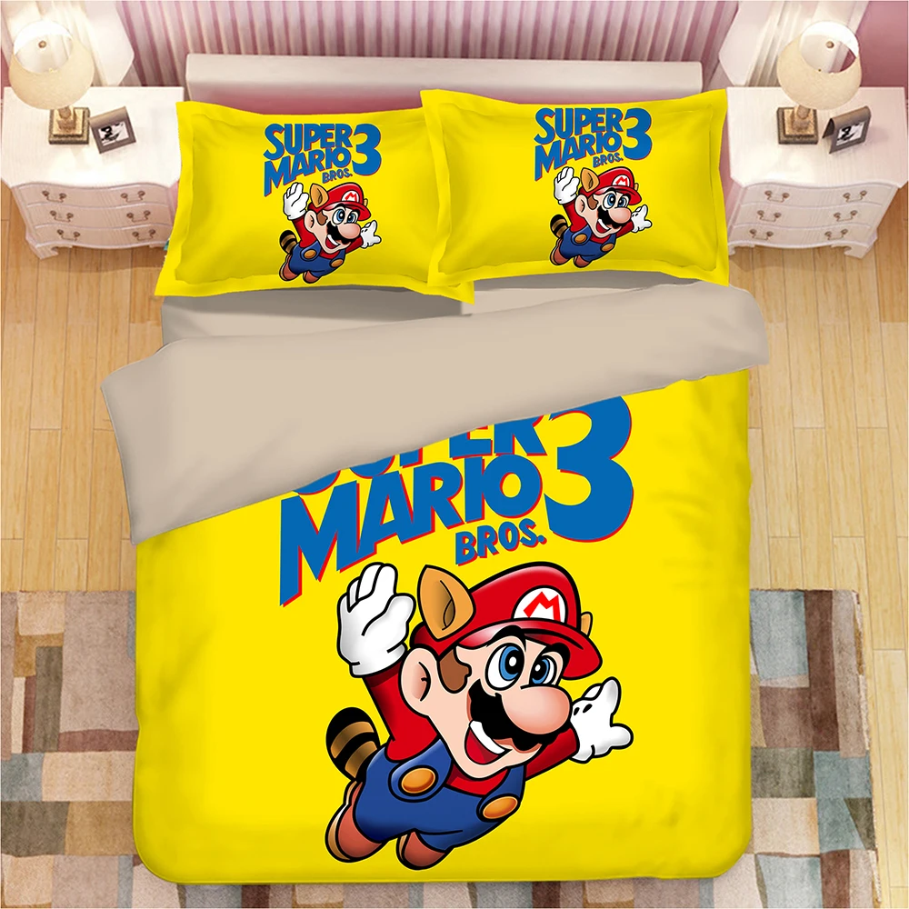 

3D Mario bedding set king queen full single size duvet cover set Children's bedroom home textile yellow comforter cover sets