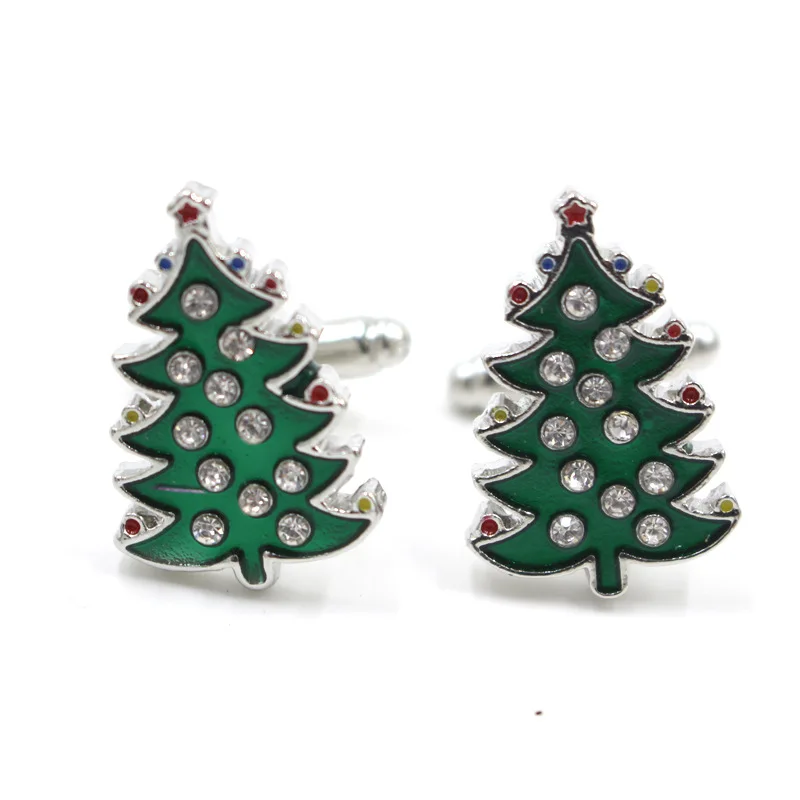 

dongsheng Christmas Tree Cuffkins Handmade Rhinestone Enamel Cuffkins Green Tree Cuff Button Pins Women Men Christmas Gifts -40