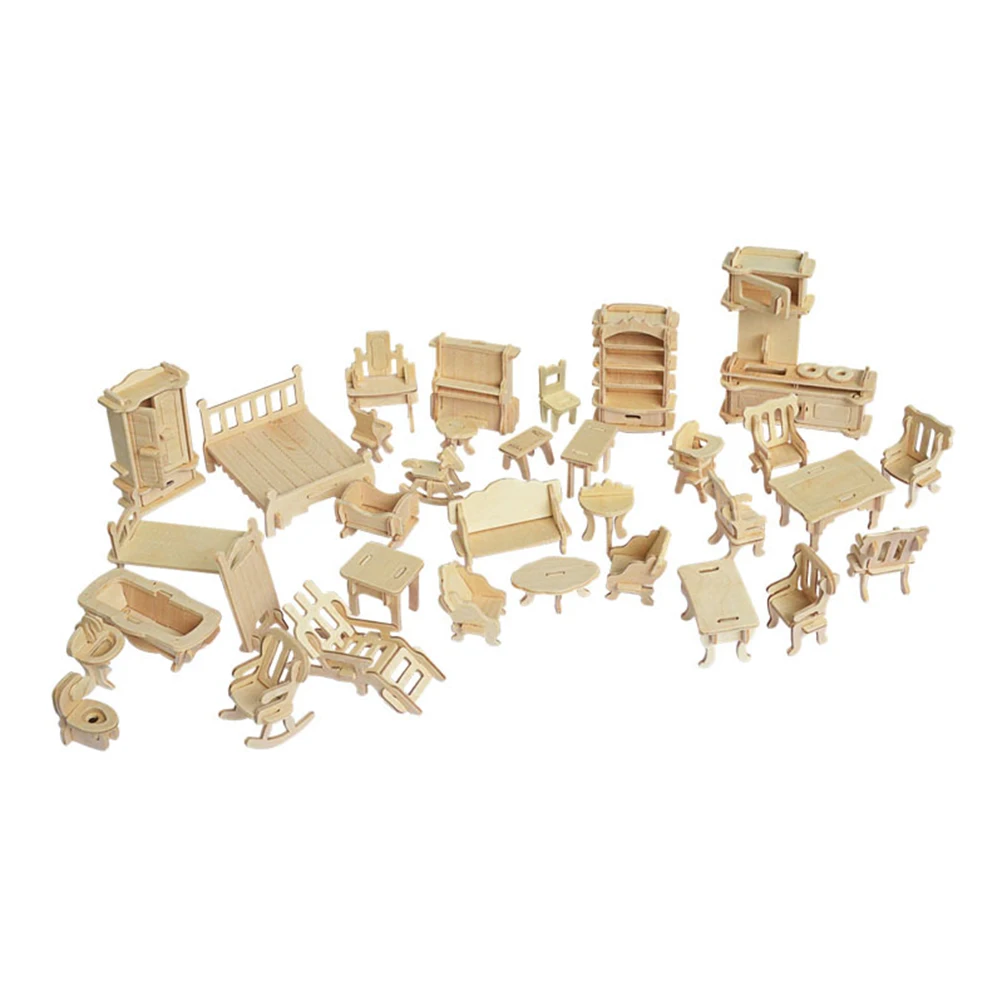 Wooden Assembly Puzzle Model 3D Furniture Puzzles Block Educational Toy Gift For Kids Wedding