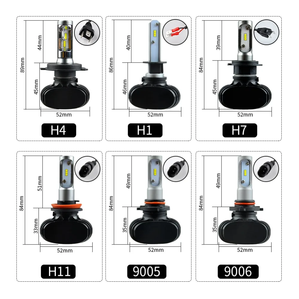 CARSUN S1 H7 9005/HB3 9006/HB4 H4 светодиодный автомобильные лампы 6000K белые чипы CSP 50 Вт 8000 лм Автомобильный светодиодный комплект фар без вентилятора H11 противотуманные фары