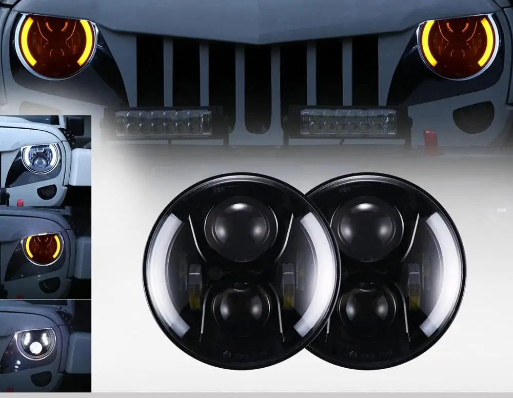 7-дюймовый автомобильный светильник светодиодный головной светильник для Lada 4x4 DRL 7 ''Halo передняя фара w/дневной ходовой светильник s для Jeep Jk Nissan Patrol Y60 - Цвет: 50W side halo black