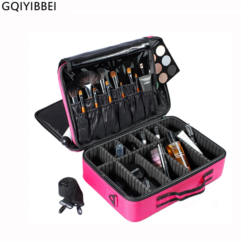 Pаспродажа GQIYIBBEI Портативный Макияж Организатор Коробка для хранения 3 Слои с регулируемым плечо кисточки Набор ногтей косметика красота инструмент