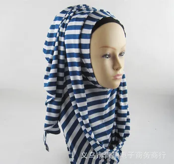 

Fashion women's scarf cotton striped high quality Turkish Indonesian Istamic style muslim hijab for women headwear girl's cap