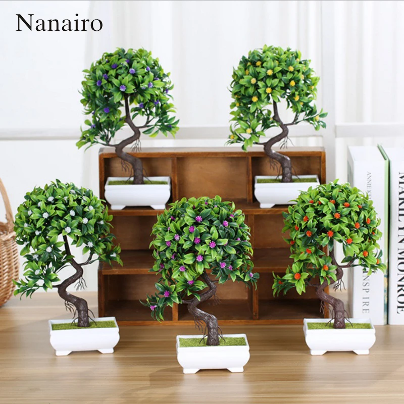 

New Artificial Bonsai Tree Fake Flower Green Plant Pine Trees Cheap Potted Vase wedding Home Decoration Desk Ornaments