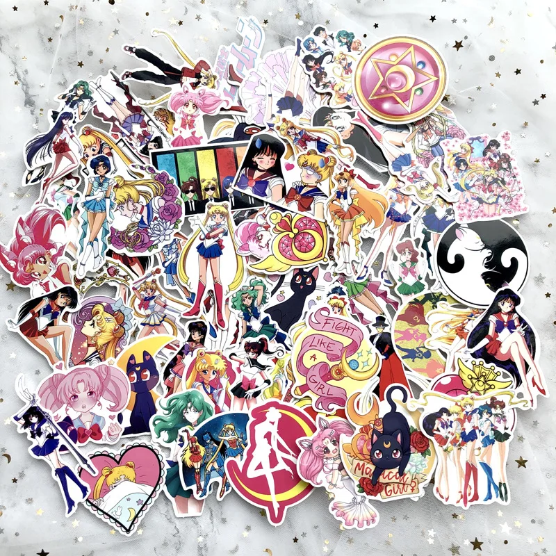 75 unids/set Anime Sailor Moon pegatina de dibujos animados pegatinas impermeables para ordenador portátil maleta bicicleta