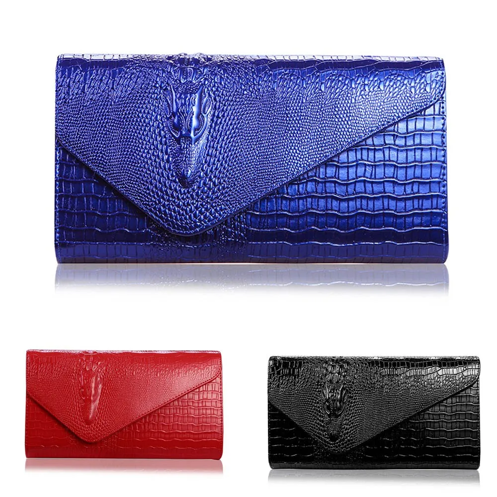 

Women Handbag Money Coin Purses Holder Alligator Crocodile Long Clutch Wallets Black, Blue, Red Colors