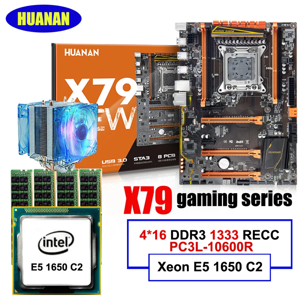 Скидка материнской bundle HUANAN Чжи deluxe X79 LGA2011 материнской платы с M.2 Процессор Xeon E5 1650 C2 с охладитель Оперативная память 64G (4*16G)