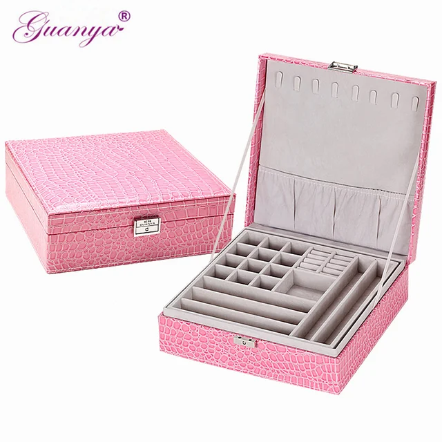 Guanya Brand Leather Storage Bo Square Shape Wood Jewelry Box Guanya Brand Leather Storage Bo Square Shape Wood Jewelry Box Wedding Gift Makeup Bin Earrings