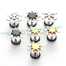 Стиль серьги двойной Пять звезд Цветок Шестерня Нержавеющая сталь панк Украшения для тела Прохладный стержня уха ногтей мужские