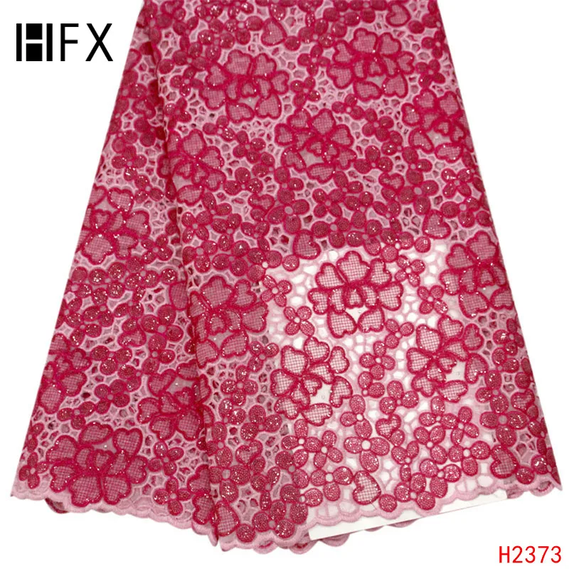 

HFX Fushia Pink African Lace Fabric Sequin High Quality Wedding Dress Nigeria Bridal Lace 2019 Sequin Organza Lace Fabric X2373