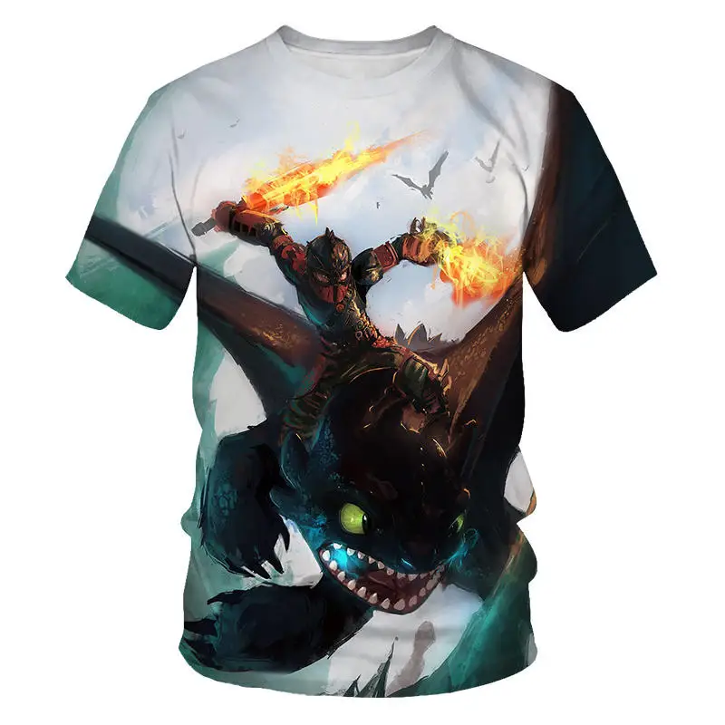 Новая летняя футболка для малышей футболка с 3D принтом «Как приручить дракона» топы для мальчиков и девочек, детская одежда, футболка - Цвет: NT-324
