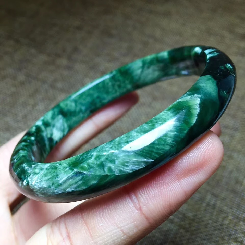 

Top Quality Natural Green Seraphinite Gemstone Charm Healing Bangle Reiki Stone Woman Lady Inner Diameter 57mm AAAAA Certificate