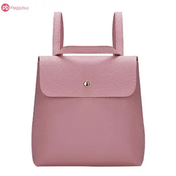 

Women Simple PU Leather Hasp Shoulder Girls Pure Color Students Schoolbags Mini Casual Elegant Backpacks Mochila Feminina