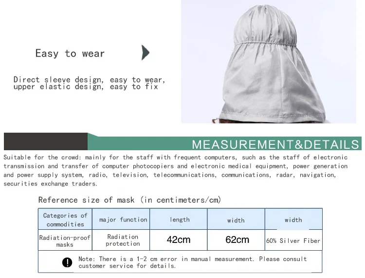 Интернет анти-Радиационная Серебряная волоконная маска на голову компьютерная Радиационная защитная маска SHD022 блонд крышка головы
