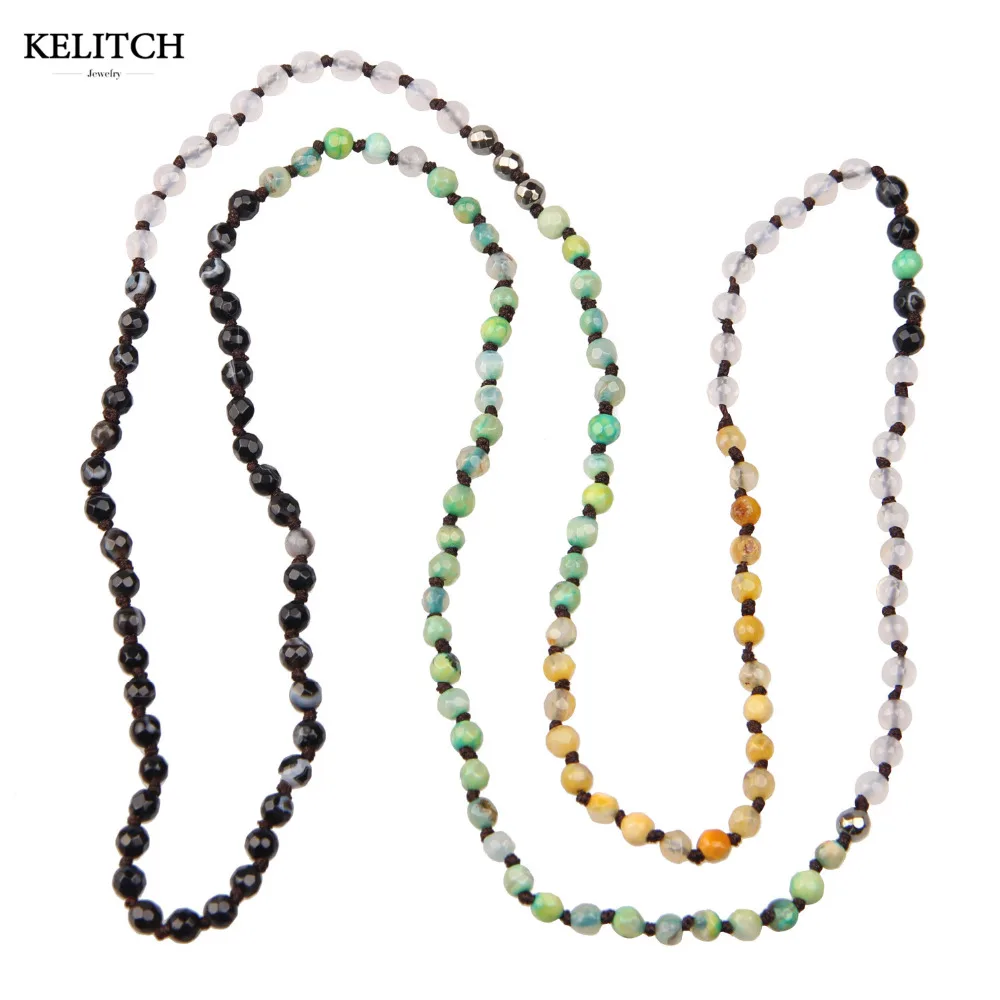 

KELITCH Jewelry 1Pcs Natural Green Stone & Black Onyx & Crystal Beaded Necklaces For Women Handmade Bib Wrap Bracelet Bijoux