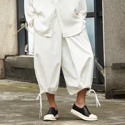 Мужские Винтажные Свободный Повседневный хлопковый льняные широкие юбки брюки мужские уличные хип-хоп панк готика Япония Кимоно брюки