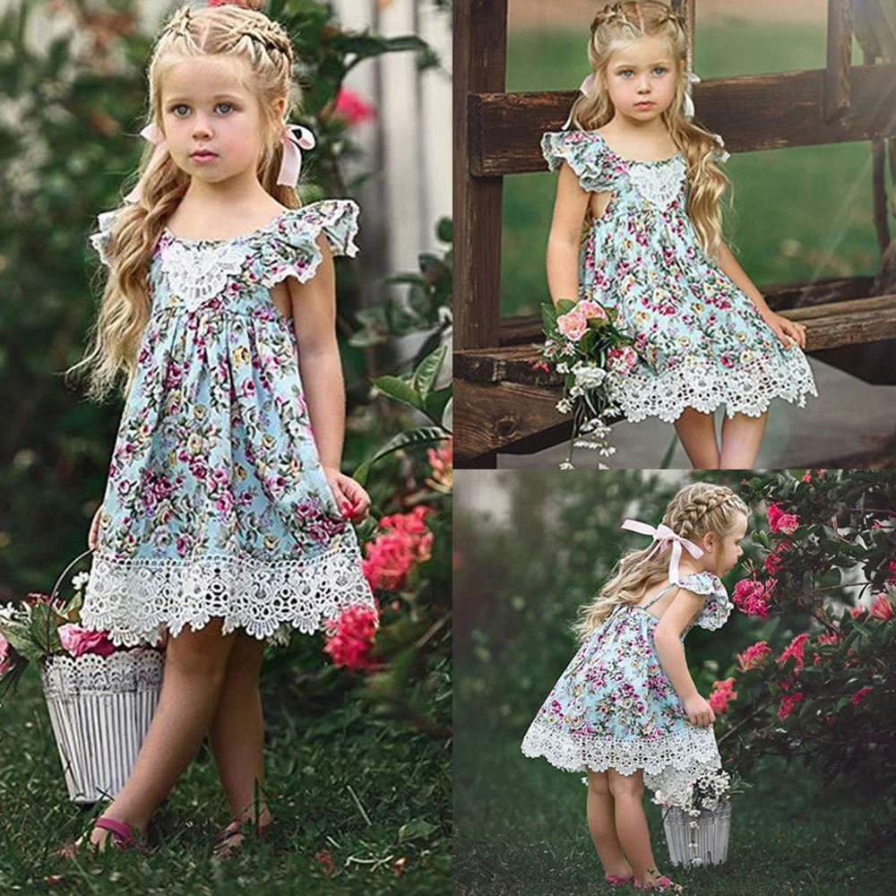 

2019 New Summer Girls Dress Brand Girls Clothes Lace and Flower Design Baby Girls Dress Kids Dresses for Girls Gift
