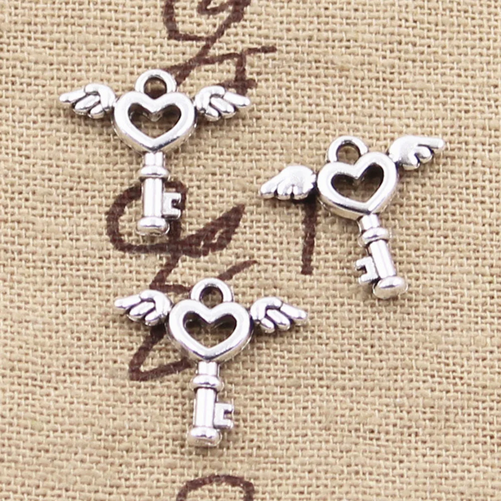 

20pcs Charms Fly Heart Key 14x14mm Antique Tibetan Bronze Silver Color Pendant Findings DIY Vintage Choker Handmade Jewelry