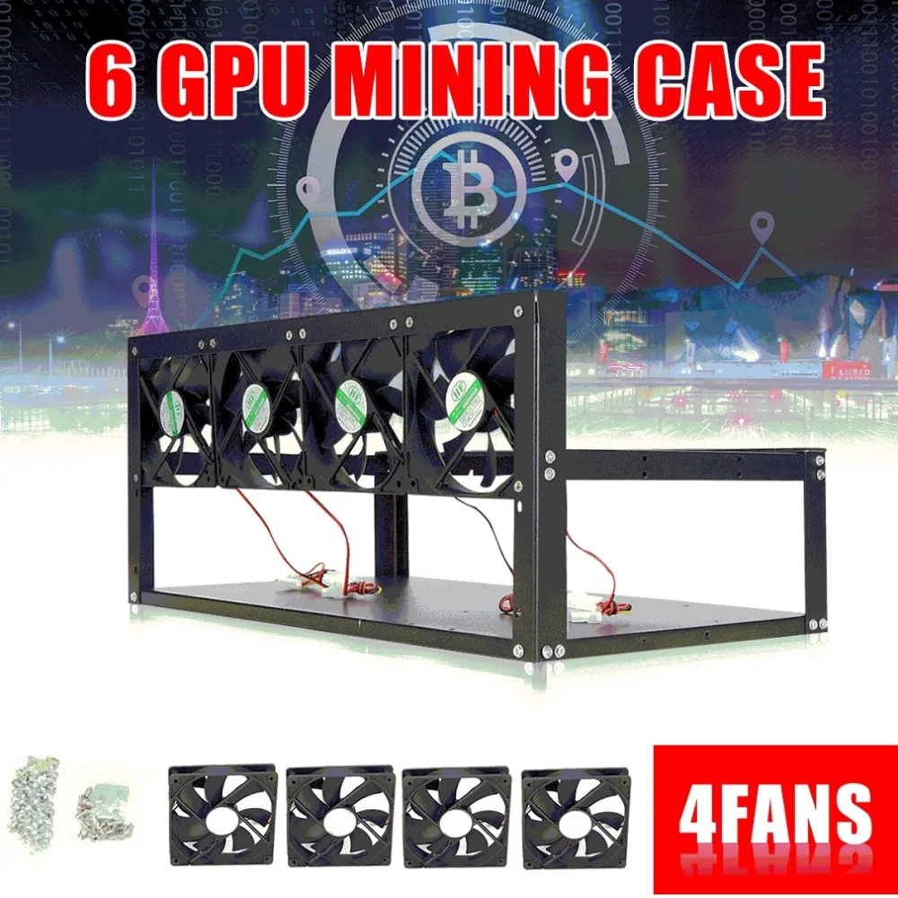

6 Graphics Card GPU Mining Rig Aluminum Case with 4 12cm Fans Open Air Frame for ETH ZEC for Bitcoin Mining Case Kit