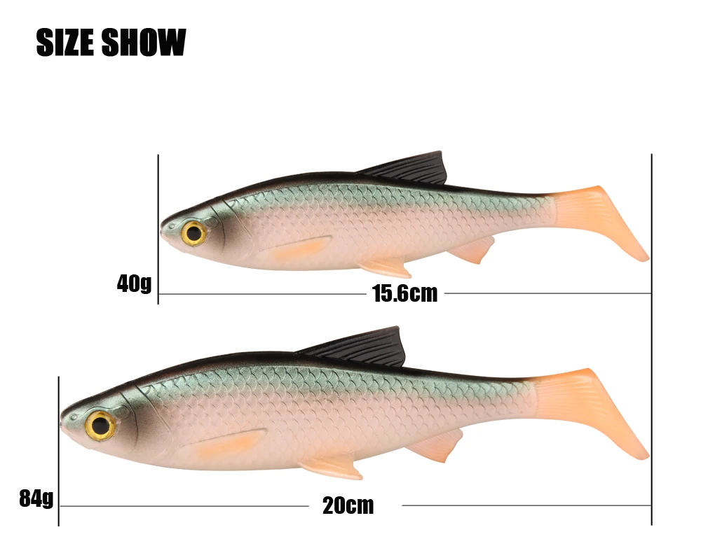 RoseWood 1pc 40g84g Perfect T-Style Tail 3D Scanned Soft Fishing Lure + 1PC Double VMC Hooks With Screw Connector For Big Game  (2)