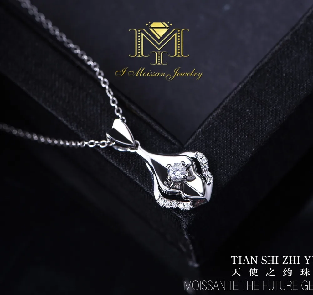 IMOISSAN Solid 18 К Белое золото Муассанит кулон Тесты положительный Moissanites бриллиантом