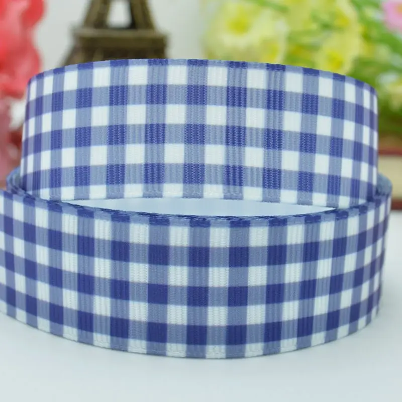 

Blue plaid checkered party decoration crafts accessories 22mm birthday cheap printed grosgrain ribbon 50 yard 7/8 roll new