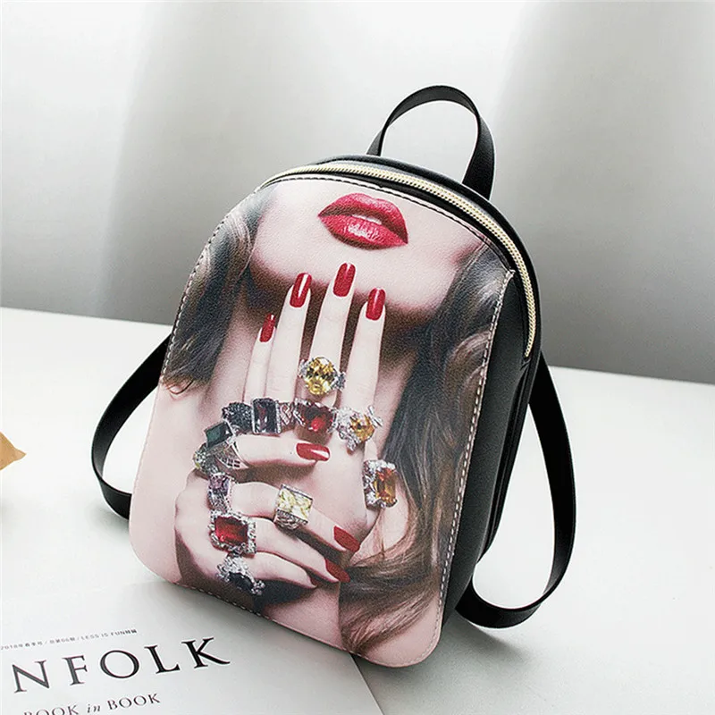 New Style Women Characters Pattern Backpack Girls Portable Travel PU Leather Small Shoulder Bags Fashion 2019 | Багаж и сумки