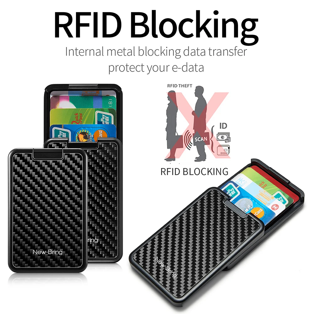 NewBring الشريحة محفظة RFID حجب الائتمان ألياف الكربون حامل بطاقات التعريف الشخصية للرجال النساء الذكور الإناث بطاقة المال الحد الأدنى محفظة