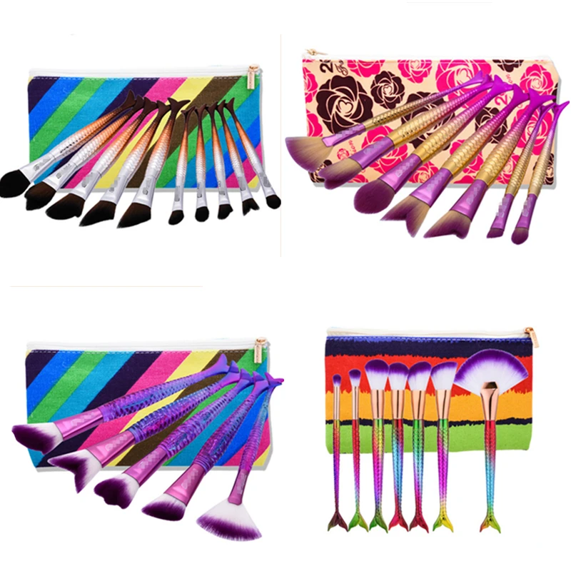 

Newest Mermaid Makeup Brushes Set Fantasy Eyebrow Eyeliner Blush Blending Contour Foundation Cosmetic Beauty Make Up Fish Brush