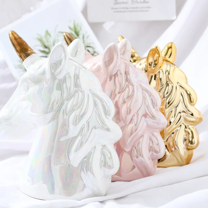 Nordic unicorn piggy bank ceramic crafts home decoration bedroom decorations piggy bank Decor Gift Living room decoration