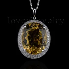 Винтажный однотонный цитриновый кулон из белого золота 14kt с натуральным бриллиантом для женщин SR0025