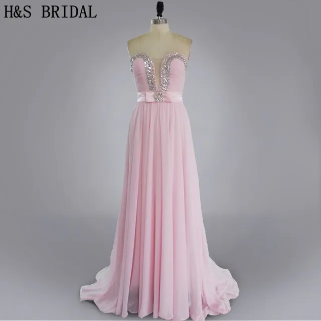Buy Real Photo Pink Chiffon Long Evening Gown V Neck