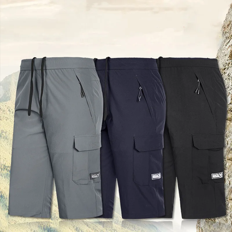 Повседневные спортивные мужские укороченные шорты большого размера с карманами быстросохнущие мужские брюки летние свободные мужские пляжные шорты с застежкой-молнией