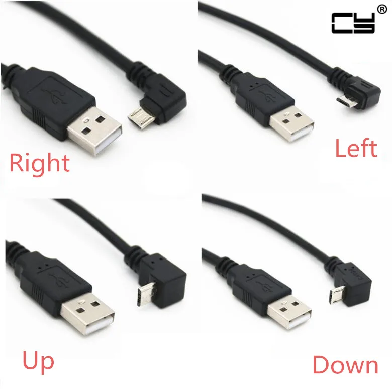 Up & Down & Left & Right Angled 90 Degree USB Micro USB Male To USB Male Data Charge Connector Cable For Tablet 5ft 1m 5m 0.5m