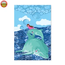 Картина по номерам художественная краска по номерам поросенок мультфильм девочка Пара рыбок Морские Пейзажи Картины по номерам для детей pict