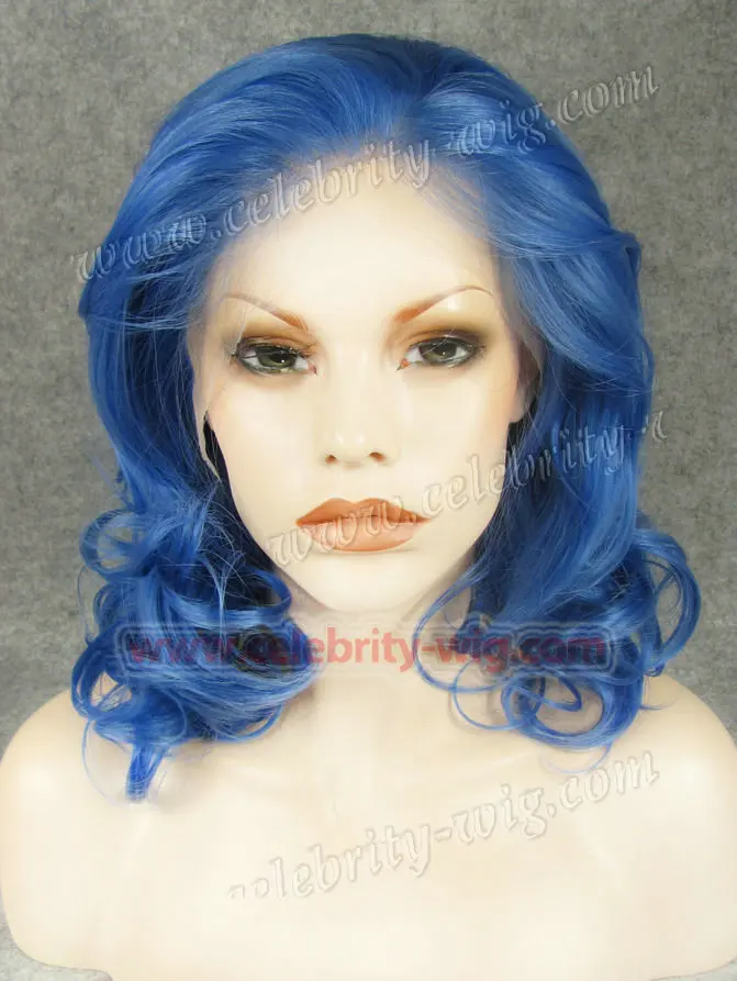 

N19-T4043 Top quality best sale Elegant Blue Curly Synthetic Lace Front Wig Cosplay Party Wig