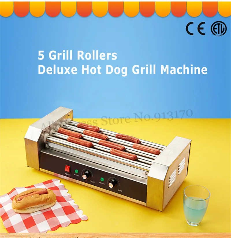 Electric Hotdog Cooker Grill Roller Machine Rolling Bun Sausage 5 Rollers Low Noise 1000W CE Approval Electric Hotdog Cooker Grill Roller Machine Rolling Bun Sausage 5 Rollers Low Noise 1000W CE Approval