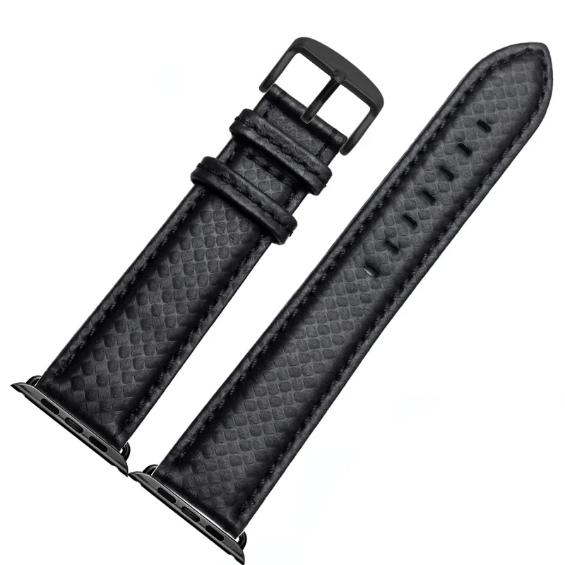 Luxury Strap for Apple watch band 42 mm 38mm Apple watch 4 3 2 1 iWatch band 44mm 40mm Carbon fiber+Leather watchband bracelet - Цвет ремешка: Black-black