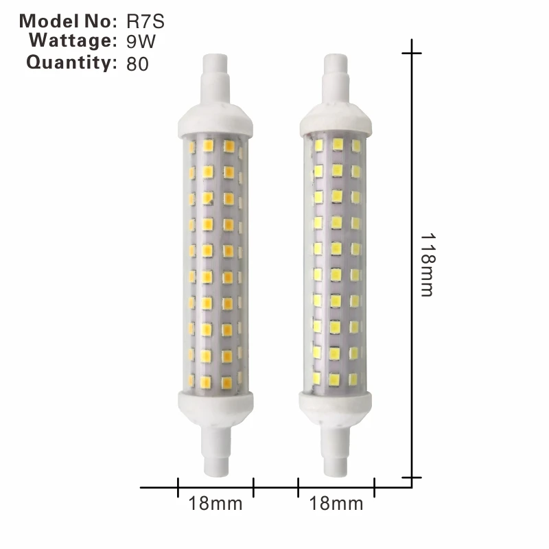 Светодиодная лампа LATTUSO R7S 6 Вт 9 Вт 12 Вт SMD 2835 78 мм 118 мм 135 мм R7S светодиодная лампочка AC220V энергосберегающая Замена галогенного света - Испускаемый цвет: 9W 118mm