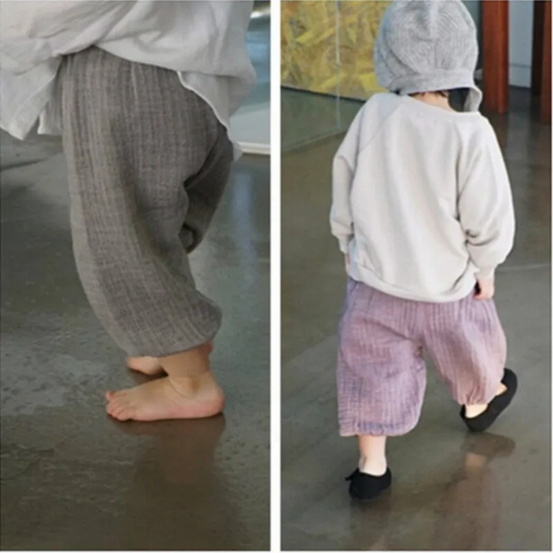 

NZ267 2019 hot sale design kids summer korea style pants children boy girls pants soft cotton crepe pants candy colors pants