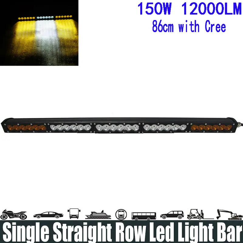 150w 5W Dual Color Led Driving Light Bar Led Work Light Bar Straight Roof Offroad Truck Suv Atv Utv Boat 4wd 6000k White Amber Flood Spot Combo 12v 24v Led Off Road Auto Car For Jeep Driving 4x4 External Pickup Boat Mo