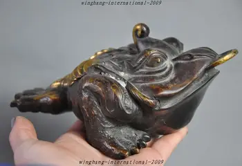 

christmas Marked Old Chinese bronze gilt Money coin Golden Toad bufo spittor Wealth Statue halloween