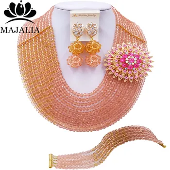 

Majalia Fashion Classic Nigeria Wedding african beads jewelry set Peach Crystal necklace Bridal Jewelry Sets 10CZ001
