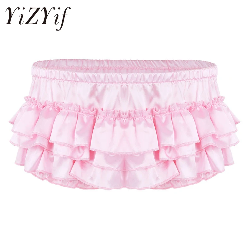 

YiZYiF Sexy Mens Lingerie Soft Shiny Satin Ruffled Sissy Bloomer Tiered Skirted Boxer Shorts Underwear Gay Male Erotic Panties