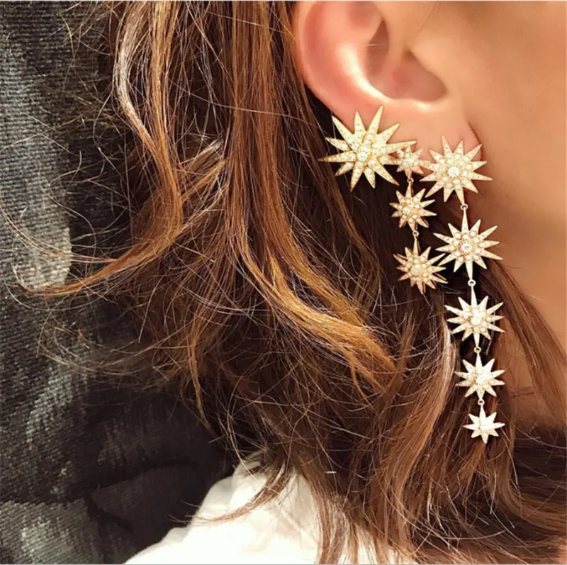 

Long Drop Star Sharp Earrings AAA Cubic Zirconia Eardrop Earrings Evening Patry Women Party Long Star Drop Earrings For Party
