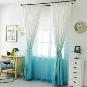 

Modern 3D Print Curtains for Living Room Kids Bedroom Drapes Gradient Blue Cotton Curtain Fabric Single Panel Window Cortinas